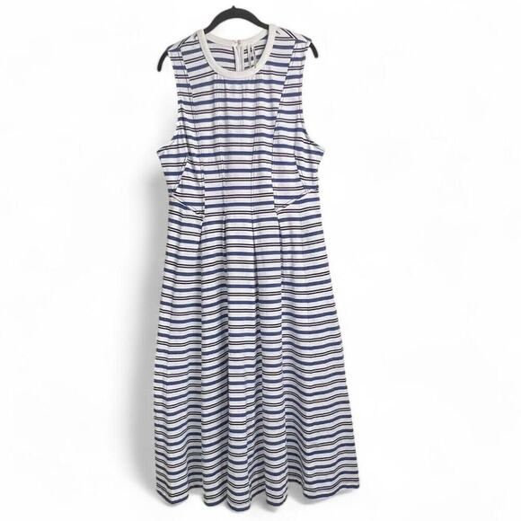 Anthropologie Dresses & Skirts - Anthropologie Sleeveless A-Line Midi Dress Striped Print 100% Cotton Size Large